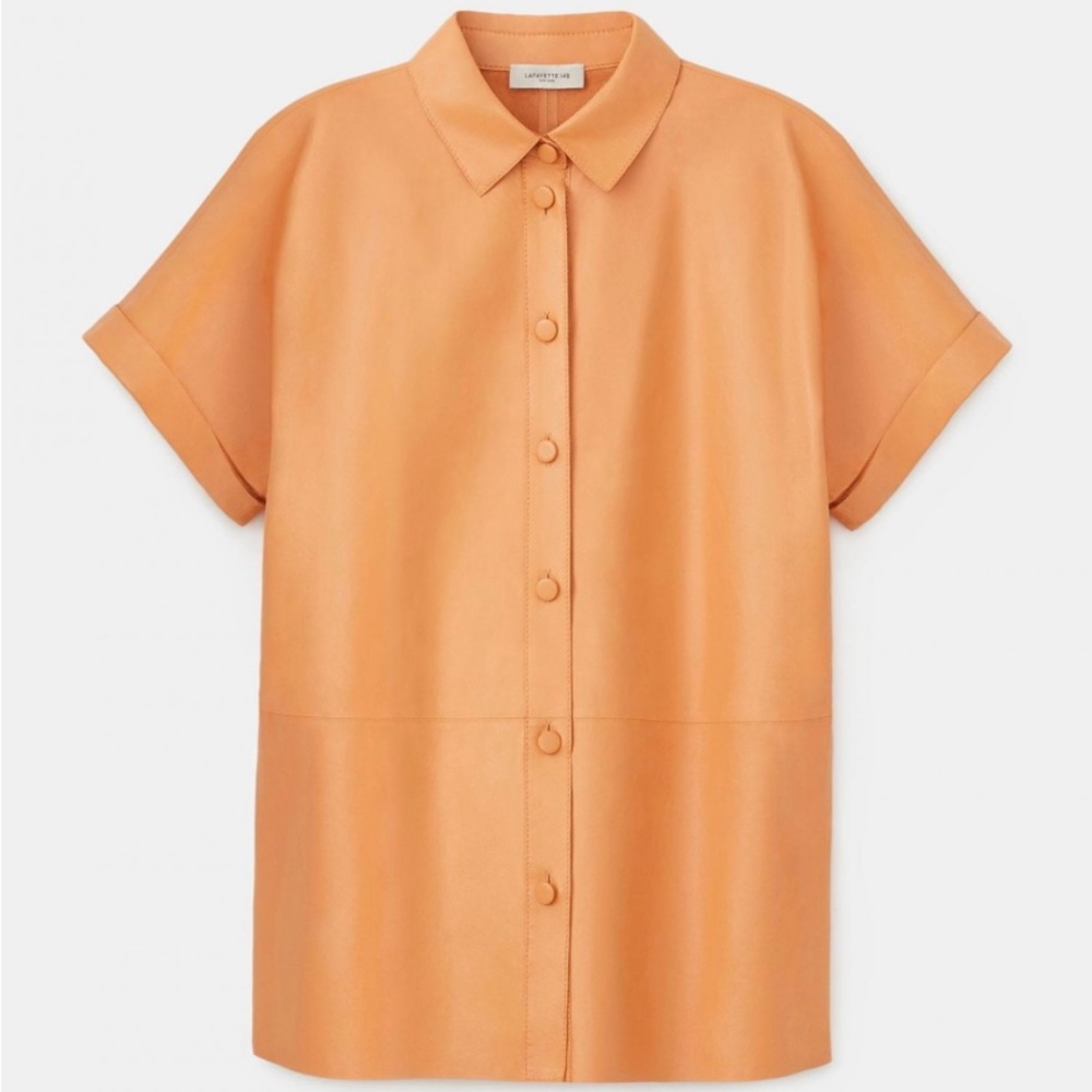 NWT Lafayette 148 leather short sleeve button down